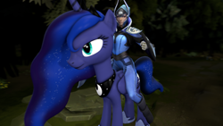 Size: 1920x1080 | Tagged: safe, artist:eirexe, princess luna, alicorn, pony, 3d, dota, dota 2, humans riding ponies, luna the moon rider, namesake, reference, riding, source filmmaker