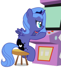 Size: 2571x3000 | Tagged: safe, artist:apony4u, princess luna, alicorn, pony, arcade game, filly, gamer luna, simple background, solo, transparent background, vector, woona