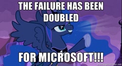 Size: 637x347 | Tagged: safe, princess luna, alicorn, pony, e3, fail, failure, gamer luna, image macro, meme, microsoft, obligatory pony, solo