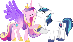 Size: 6390x3770 | Tagged: safe, artist:90sigma, princess cadance, shining armor, alicorn, pony, unicorn, absurd resolution, female, kissing, male, shiningcadance, shipping, simple background, straight, transparent background, vector