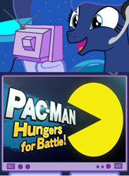 Size: 563x771 | Tagged: safe, princess luna, alicorn, pony, exploitable meme, gamer luna, meme, obligatory pony, pac-man, super smash bros., super smash bros. 4, tv meme