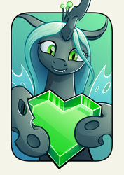 Size: 1400x1981 | Tagged: safe, artist:dahtamnay, queen chrysalis, changeling, changeling queen, crystal heart, cute, female, heart, looking at you, smiling, solo, valentine
