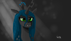 Size: 1924x1108 | Tagged: safe, artist:winterdominus, queen chrysalis, changeling, changeling queen, female, green eyes, horn, solo