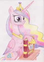 Size: 1134x1587 | Tagged: safe, artist:nancyksu, princess cadance, alicorn, pony, book, female, horn, traditional art