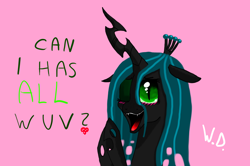 Size: 2464x1640 | Tagged: safe, artist:winterdominus, queen chrysalis, changeling, changeling queen, blushing, open mouth, solo, wink