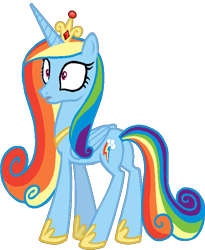 Size: 600x731 | Tagged: safe, artist:c010ss41-st1nk3r, princess cadance, rainbow dash, alicorn, blue coat, crown, female, fusion, horn, jewelry, mare, multicolored mane, multicolored tail, regalia, simple background, solo, transparent background, wings