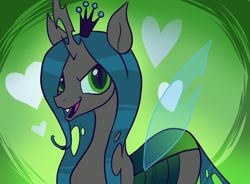 Size: 770x568 | Tagged: safe, artist:pixel-prism, queen chrysalis, changeling, changeling queen, fangs, heart, looking at you, solo, twilight sparkle's secret shipfic folder