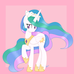 Size: 1900x1900 | Tagged: safe, artist:ashourii, princess celestia, alicorn, pony, cute, cutelestia, female, flower in hair, mare, solo