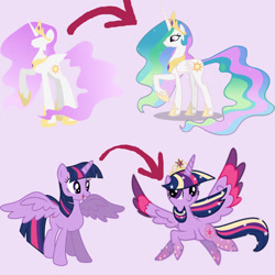 Size: 900x900 | Tagged: safe, princess celestia, twilight sparkle, twilight sparkle (alicorn), alicorn, pony, female, headcanon, mare, rainbow power