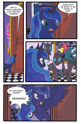 Size: 468x720 | Tagged: safe, artist:princrim, princess luna, alicorn, changeling, pony, comic:where luna was, a canterlot wedding, comic, horse noises, luna is friggen useless