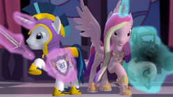 Size: 1920x1080 | Tagged: safe, artist:stormbadger, princess cadance, shining armor, alicorn, pony, unicorn, 3d, gmod