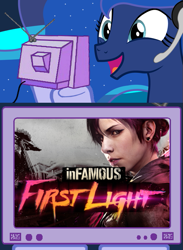 Size: 563x769 | Tagged: safe, princess luna, alicorn, pony, abigail "fetch" walker, exploitable meme, gamer luna, infamous, infamous first light, meme, obligatory pony, tv meme