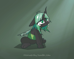 Size: 1500x1200 | Tagged: safe, artist:aurura, queen chrysalis, changeling, changeling queen, crying, green changeling, pixiv, sad, solo