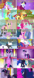 Size: 2560x5760 | Tagged: safe, artist:titanium dragon, screencap, applejack, fluttershy, pinkie pie, princess cadance, princess celestia, princess luna, rainbow dash, rarity, shining armor, spike, twilight sparkle, alicorn, dragon, earth pony, pegasus, pony, unicorn, the crystal empire, image macro, meme, outlive, screencap comic, the hero's journey