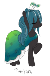 Size: 442x669 | Tagged: safe, artist:scouthiro, queen chrysalis, changeling, changeling queen, pony, 30 minute art challenge, clothes, dress, race swap, solo