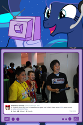 Size: 674x1006 | Tagged: safe, princess luna, e3, exploitable meme, gamer luna, happy, meme, nintendo, obligatory pony, shigeru miyamoto, tv meme, twitter