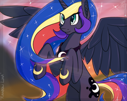 Size: 1024x819 | Tagged: safe, artist:tlatophat, princess luna, alicorn, pony, rainbow power, rainbow power-ified, rearing, solo