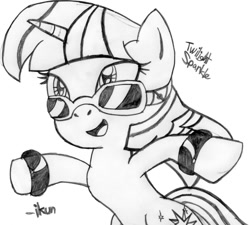 Size: 900x810 | Tagged: safe, artist:ikuntyphoon, derpibooru import, twilight sparkle, pony, unicorn, female, mare, monochrome, solo, sunglasses