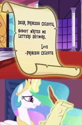 Size: 471x720 | Tagged: safe, edit, edited screencap, screencap, princess celestia, alicorn, pony, dear princess celestia, depressedia, feels, female, forever alone, letter, levitation, magic, magic aura, mare, meme, note, quill, sad, solo, telekinesis, writing