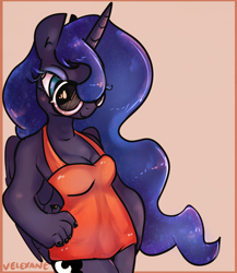 Size: 862x993 | Tagged: safe, artist:velexane, princess luna, anthro, adorasexy, bottomless, breasts, clothes, cute, female, lunabetes, nail polish, one-piece swimsuit, partial nudity, sexy, solo, sunglasses, swimsuit