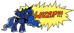 Size: 1784x816 | Tagged: safe, artist:mindofnoodles, princess luna, alicorn, pony, solo, traditional royal canterlot voice, wassup