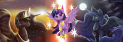 Size: 2000x687 | Tagged: safe, artist:mrs1989, princess celestia, princess luna, twilight sparkle, twilight sparkle (alicorn), alicorn, pony, cutie mark