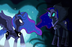 Size: 5100x3300 | Tagged: safe, artist:naivewolfjosh, nightmare moon, princess luna, alicorn, pony, absurd resolution, duality, glowing eyes