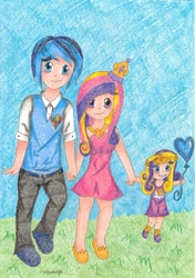 Size: 900x1277 | Tagged: safe, artist:xshelenlyhelenlyyx, princess cadance, princess skyla, shining armor, family, humanized