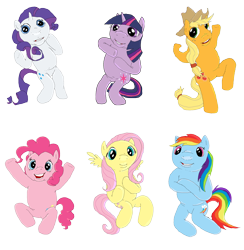 Size: 2124x2172 | Tagged: safe, artist:applebeans, derpibooru import, applejack, fluttershy, pinkie pie, rainbow dash, rarity, twilight sparkle, earth pony, pegasus, pony, semi-anthro, unicorn, female, high res, mane six, simple background, transparent background