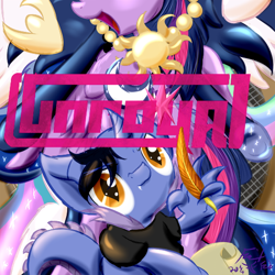 Size: 528x528 | Tagged: safe, artist:frist44, princess celestia, princess luna, twilight sparkle, twilight sparkle (alicorn), oc, alicorn, dracony, pony, bling, cover, cover art, female, gangsta, mare, music, parchment, quill, speakers, unroyal