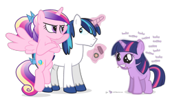 Size: 1600x940 | Tagged: safe, artist:dm29, princess cadance, shining armor, twilight sparkle, unicorn twilight, alicorn, pony, unicorn, blank flank, cadance is not amused, coffee, coffee cup, crossed arms, cup, filly, filly twilight sparkle, flying, hyperactive, immature, simple background, teen princess cadance, transparent background, trio, unamused, younger