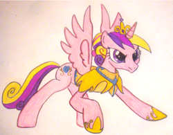 Size: 739x577 | Tagged: safe, artist:tvensnake, princess cadance, alicorn, pony, alternate hairstyle, armor, solo, traditional art