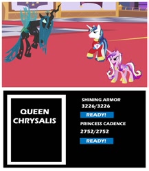 Size: 700x807 | Tagged: safe, artist:drpain, princess cadance, queen chrysalis, shining armor, alicorn, changeling, changeling queen, pony, unicorn, a canterlot wedding, final fantasy, parody