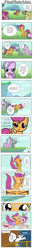 Size: 500x3775 | Tagged: safe, artist:schnuffitrunks, diamond tiara, princess cadance, scootaloo, shining armor, silver spoon, alicorn, pony, unicorn, comic, epic wife tossing, fastball special, glasses, scootaloo can't fly