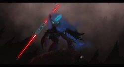 Size: 2500x1346 | Tagged: safe, artist:ncmares, princess luna, alicorn, pony, double lightsaber, lightsaber, sith, solo, star wars, wallpaper, warrior luna, weapon