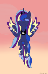 Size: 962x1487 | Tagged: safe, artist:toonboy92484, princess luna, alicorn, pony, flying, rainbow power, rainbow power-ified, solo