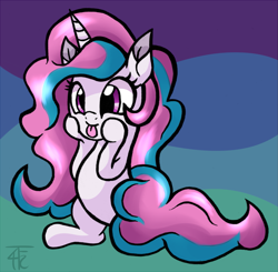 Size: 1505x1473 | Tagged: safe, artist:php92, princess celestia, alicorn, pony, :p, cewestia, cute, cutelestia, filly, sillestia, silly, sitting, smiling, solo, squishy cheeks, tongue out, unicorn celestia