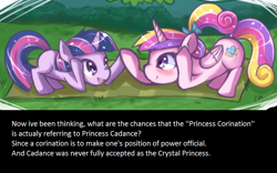 Size: 930x580 | Tagged: safe, princess cadance, twilight sparkle, alicorn, pony, alicorn drama, fan theory, speculation