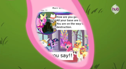 Size: 848x466 | Tagged: safe, edit, screencap, applejack, pinkie pie, princess cadance, twilight sparkle, alicorn, earth pony, pony, king zebra, meme, pinkie's hoof, terry