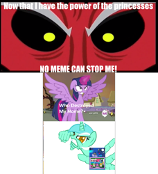 Size: 935x1023 | Tagged: safe, berry punch, berryshine, lord tirek, lyra heartstrings, pinkie pie, princess luna, rainbow dash, twilight sparkle, twilight sparkle (alicorn), alicorn, earth pony, pegasus, pony, twilight's kingdom, abandoned meme that never ends, angry, caption, esrb, exploitable meme, gamer luna, hand, hub logo, hubble, image macro, meme, memeception, obligatory pony, pinkievision meme, punch, royal guard, text, the hub, the meme that never ends, the ride never ends, tirek vs everyone meme, tv meme, wat, we need to go deeper, who destroyed twilight's home, xbox one