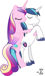 Size: 4640x7810 | Tagged: safe, artist:90sigma, princess cadance, shining armor, alicorn, pony, unicorn, absurd resolution, bipedal, cuddling, hug, simple background, sleeping, snuggling, spooning, transparent background, vector