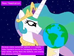 Size: 1678x1275 | Tagged: safe, artist:vincentthecrow, princess celestia, alicorn, pony, earth, headcanon, planet, solo, space