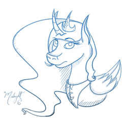 Size: 1000x1000 | Tagged: safe, artist:midnightsix3, princess luna, alicorn, pony, lunadoodle, monochrome, solo