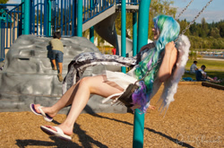 Size: 2368x1566 | Tagged: artist needed, safe, artist:fearless-zombie, princess celestia, human, cosplay, feet, irl, irl human, photo, solo, swing