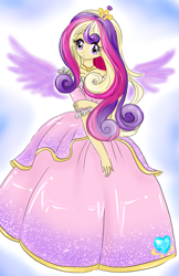 Size: 1229x1901 | Tagged: safe, artist:azzu-nyan, princess cadance, clothes, dress, humanized, solo, winged humanization