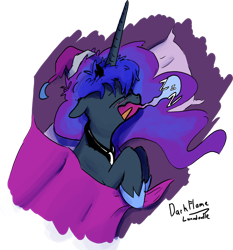 Size: 1280x1375 | Tagged: safe, artist:darkflame75, princess luna, alicorn, pony, blanket, drool, hat, lunadoodle, nightcap, open mouth, pillow, sleeping, snoring, solo, zzz