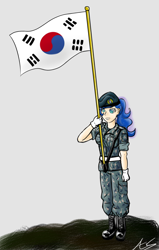 Size: 994x1560 | Tagged: safe, artist:amaranthialunaris, princess luna, human, flag, humanized, korean, military uniform, republic of korea army, solo, south korea