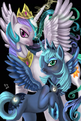 Size: 1185x1761 | Tagged: safe, artist:trojan-pony, princess celestia, princess luna, alicorn, pony, crown, female, horn, mare, siblings, sisters