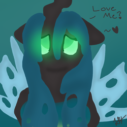 Size: 1000x1000 | Tagged: dead source, safe, artist:geekypinkpony, queen chrysalis, changeling, changeling queen, female, heart, solo