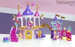 Size: 510x323 | Tagged: safe, applejack, fluttershy, pinkie pie, princess cadance, rainbow dash, twilight sparkle, alicorn, earth pony, pegasus, pony, brushable, castle, playset, toy